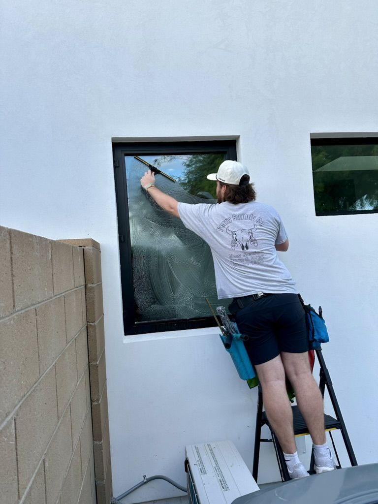 Our technician squeegeeing a window